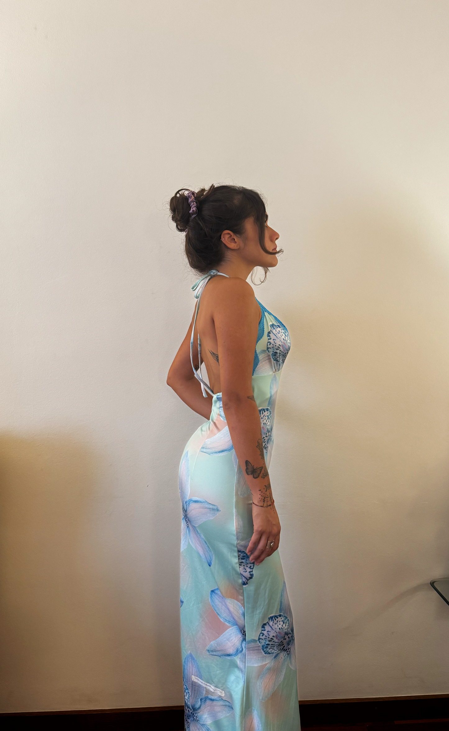 Maxi Dress Light Blue With Flowers