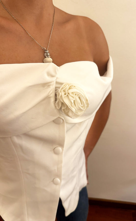 Top Rose Off Shoulder White