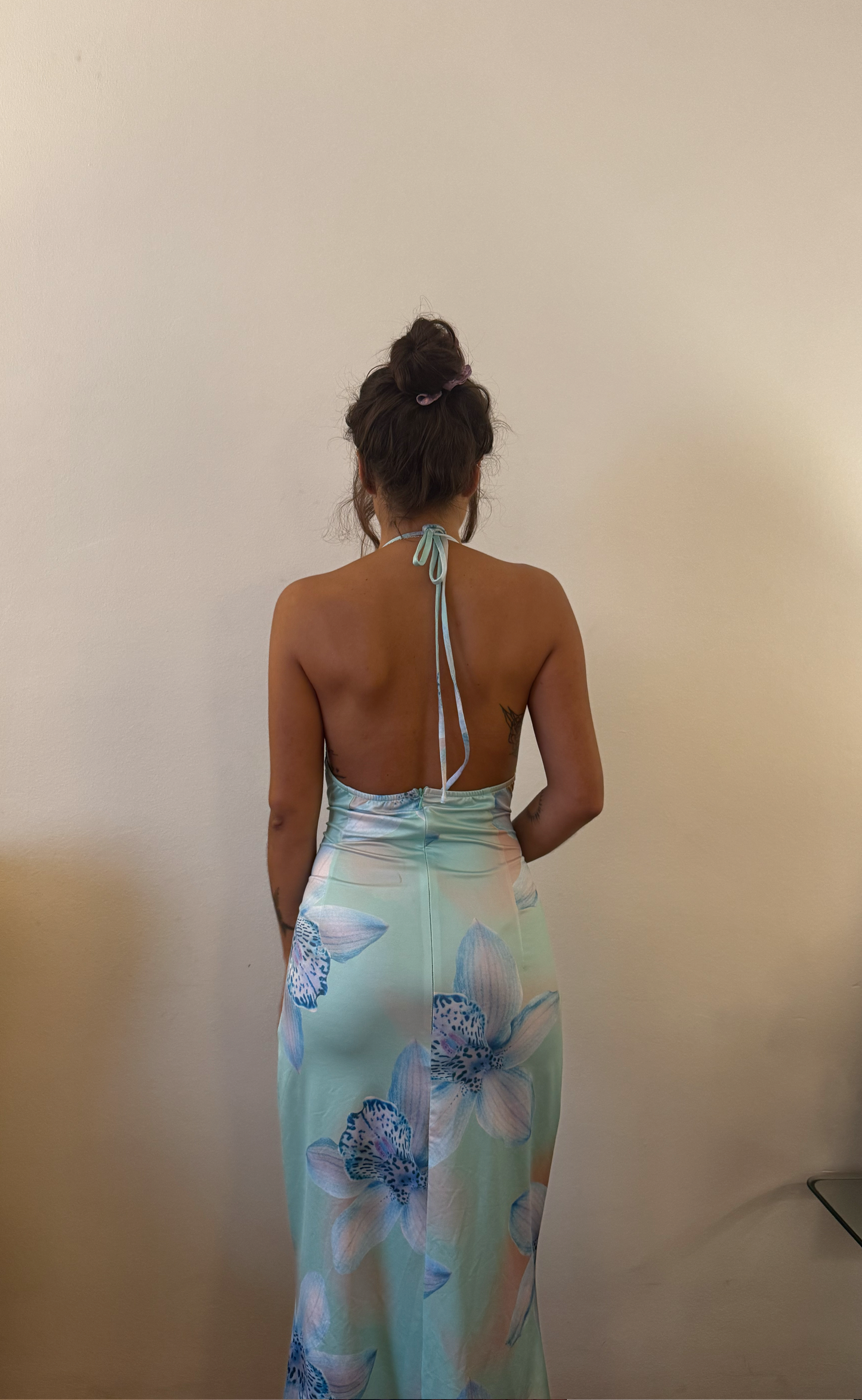 Maxi Dress Light Blue With Flowers