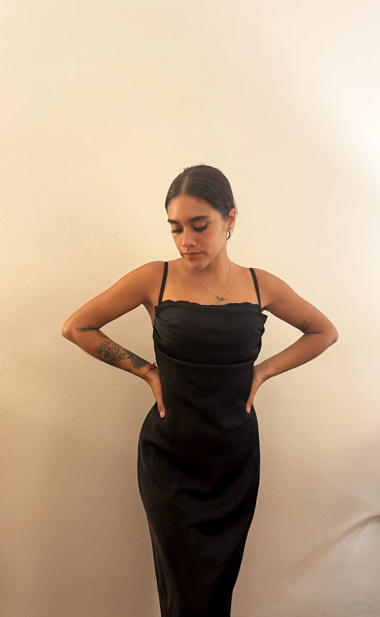 Maxi Dress Black Satin