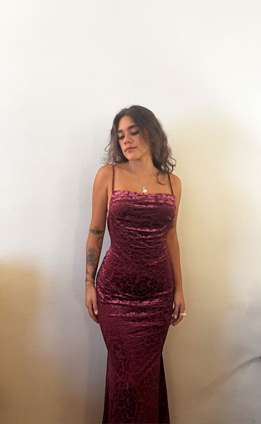 Maxi Dress Burgundy Roses