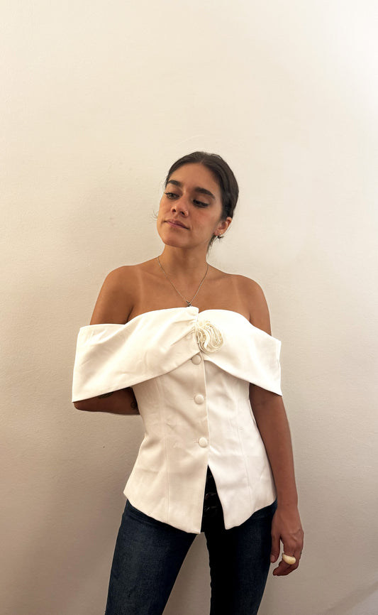 Top Rose Off Shoulder White